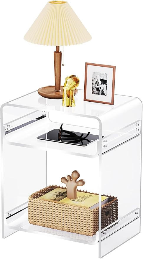 Storage Shelf Clear Side Table Nightstand