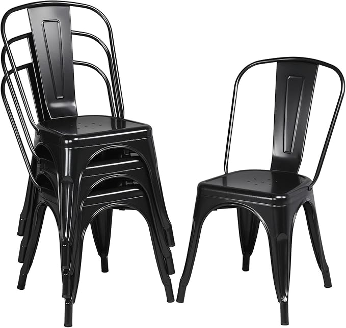 Metal Dining Chairs Set of 4, Indoor/Outdoor Patio Chairs