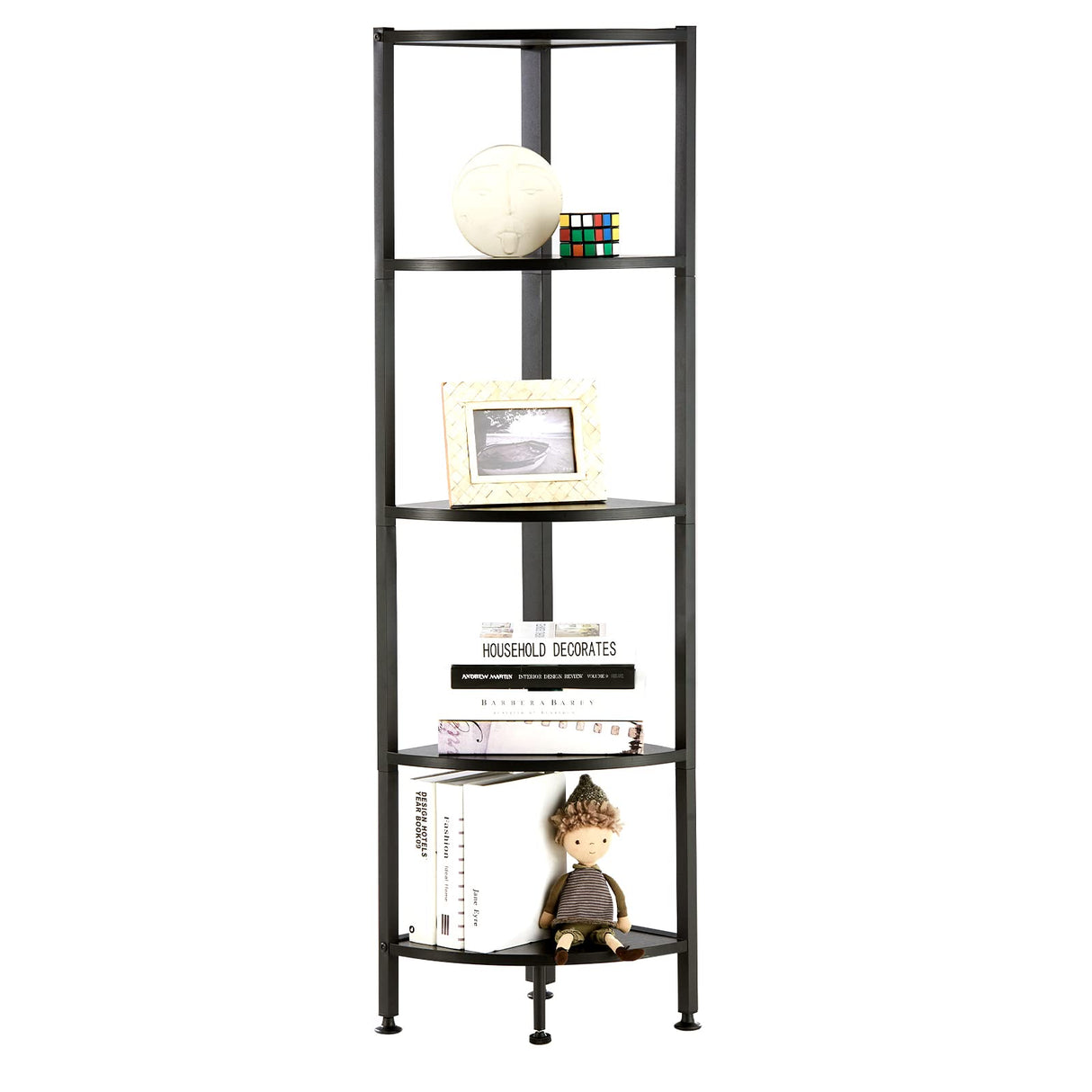 5 Tier Corner Shelf, Industrial Corner Bookshelf