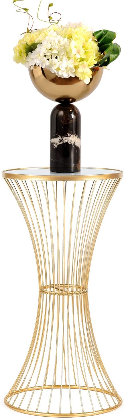 Modern Round Side End Accent Table 25.7 inch Tall for Living Room (Gold, White Tray)