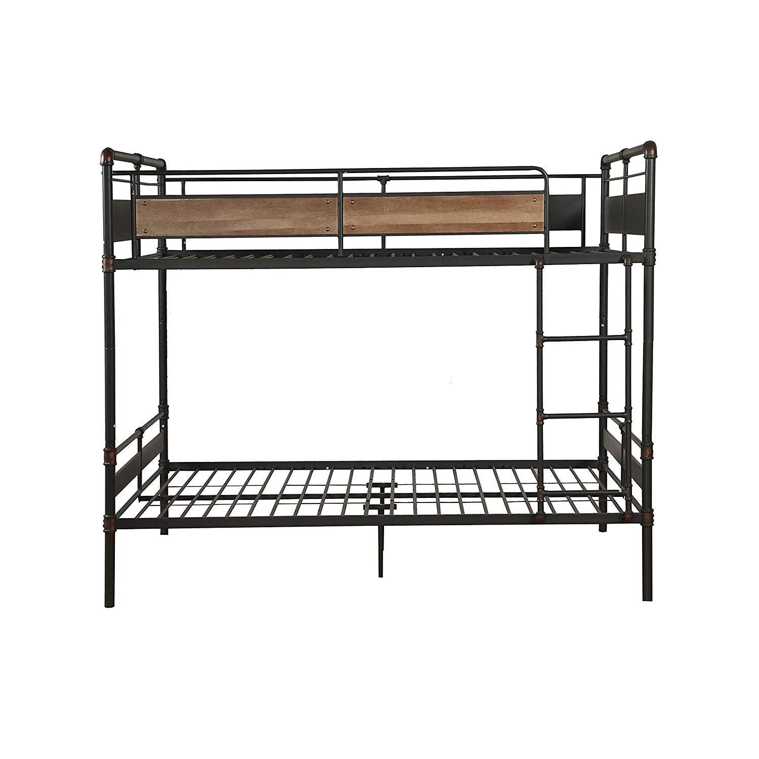 Benjara Queen Size Metal Bunk Bed with Ladder, Black and Brown