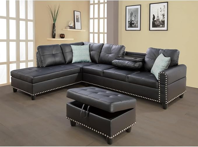 Sophisticated Simplicity Sectional Sofa with Ottoman, Living Room Set