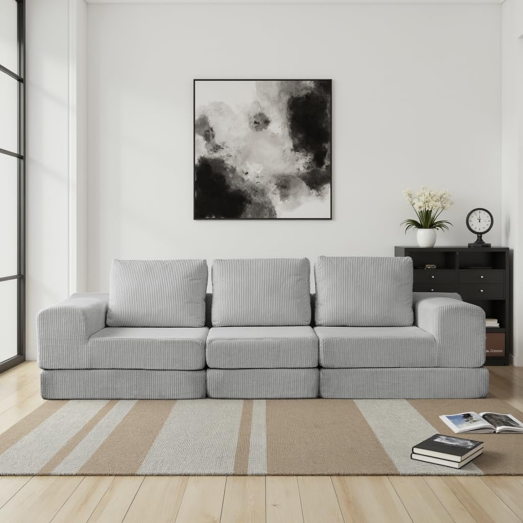 108" Modular Sofa, Comfy 3-Seater Oversize Deep, Sectional Couch for Living Room