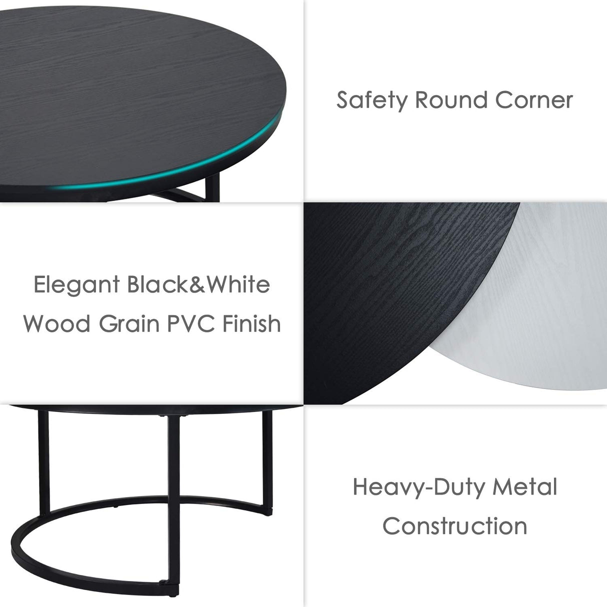 Round Coffee Table, Nesting Tables Set of 2, Large : Ø 34.0", Small : Ø 26.0", Modern Design Furniture Side End Table for Living Room,
