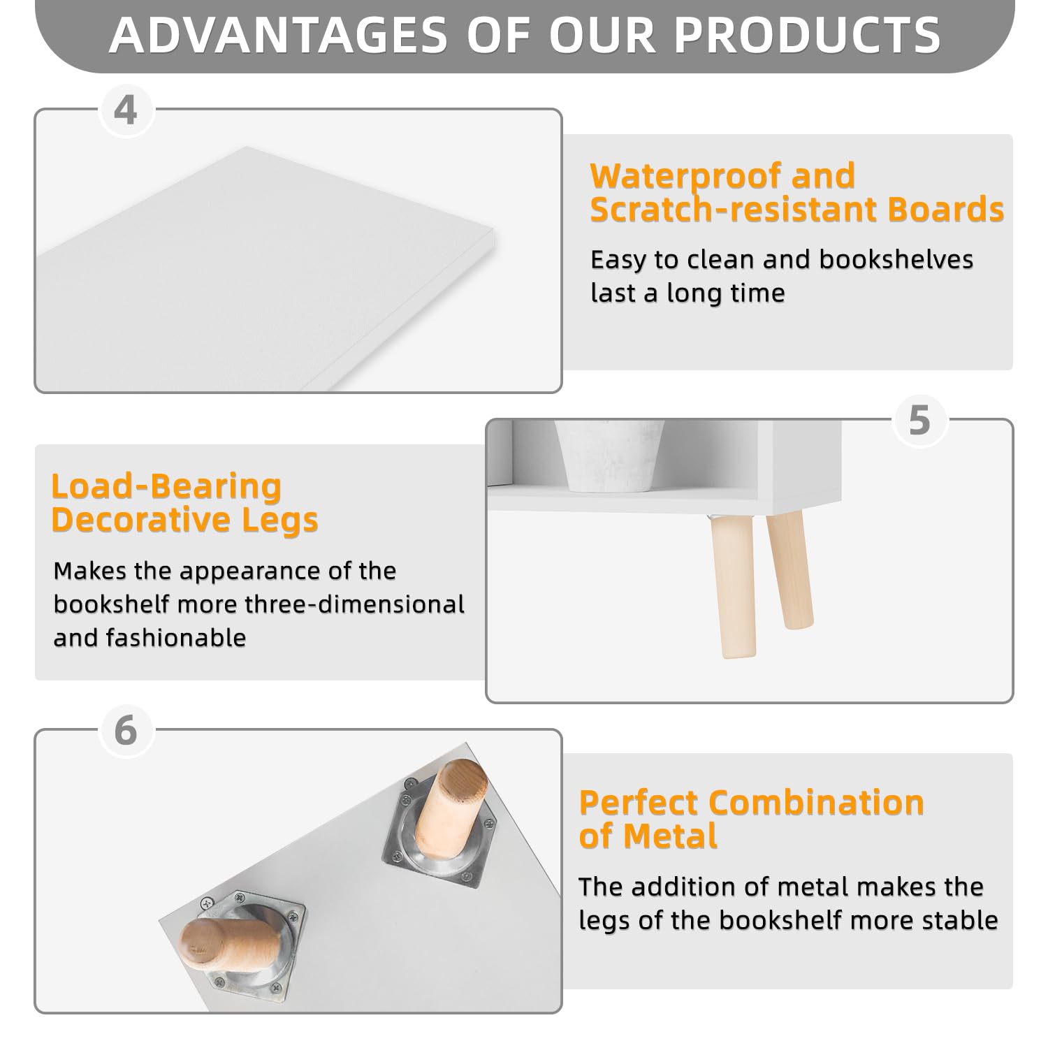 Cube Bookshelf, 3-Tier Floor Standing Display Cabinet Rack with Legs