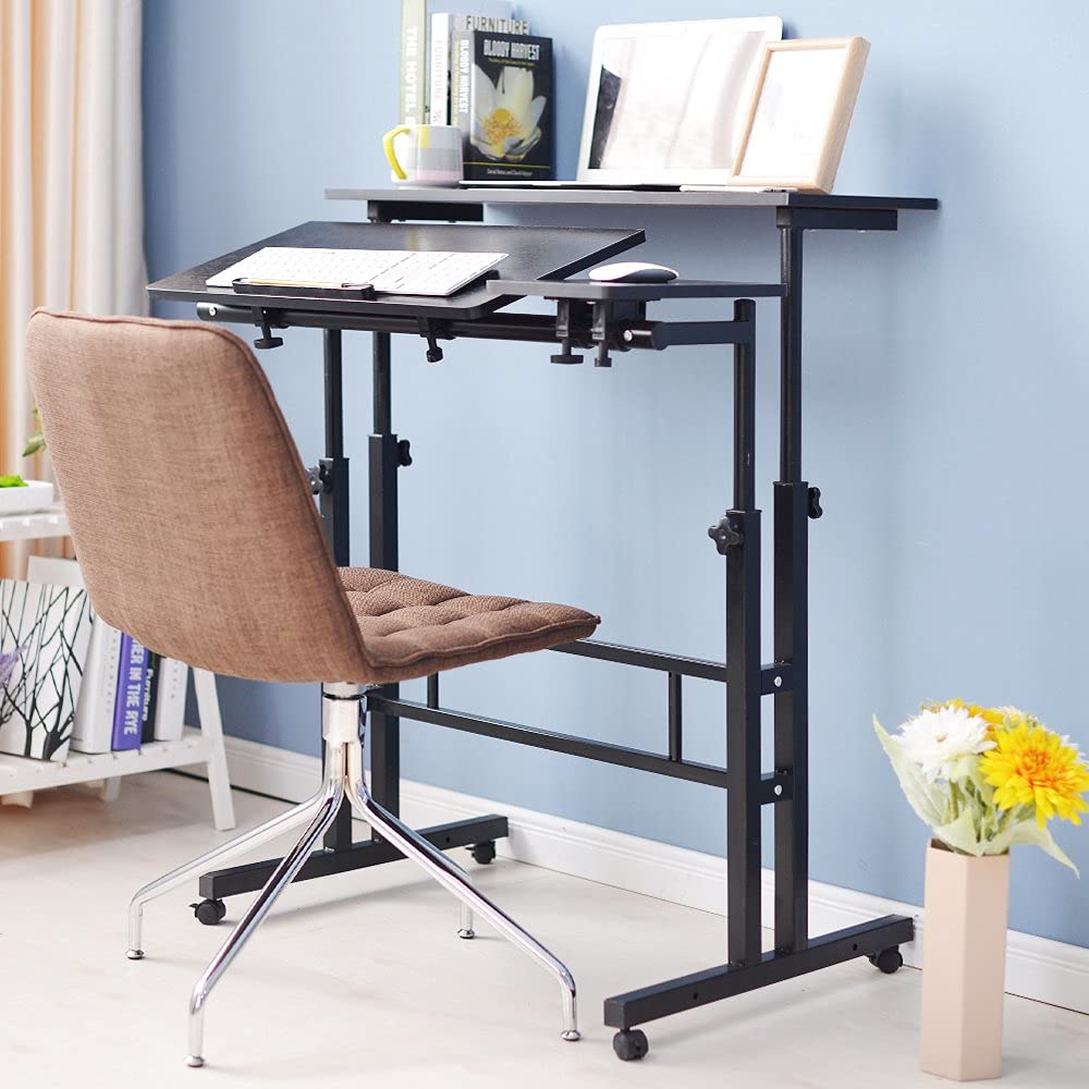Mobile Standing Desk, Portable Stand Up Desk, Small Adjustable Standing Desk