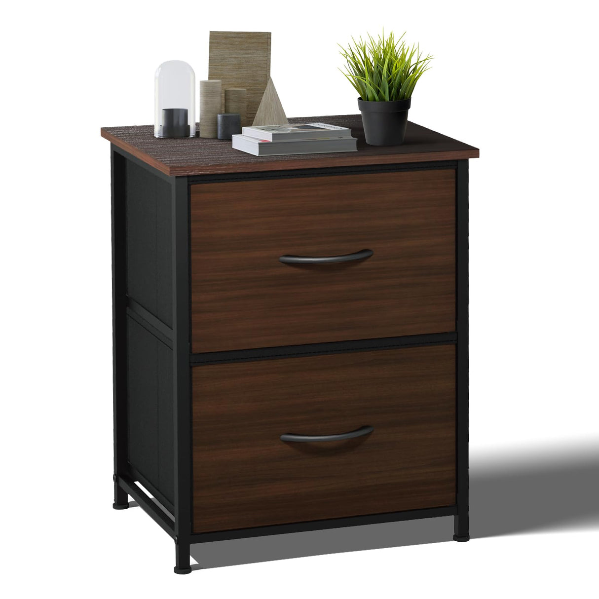 Nightstand with 2 Fabric Drawers, Small Bedside Table