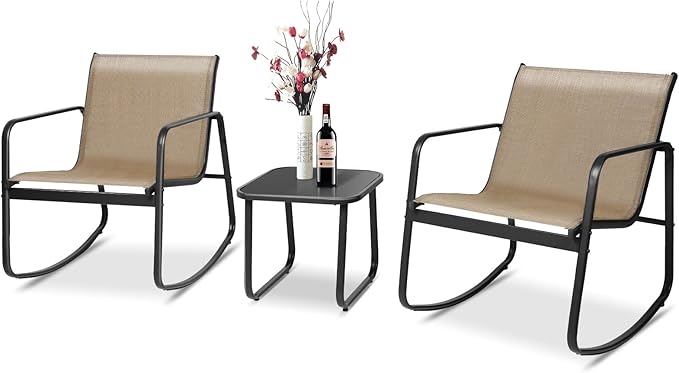 3-Piece Outdoor Rocking Bistro Set with Glass Top Table