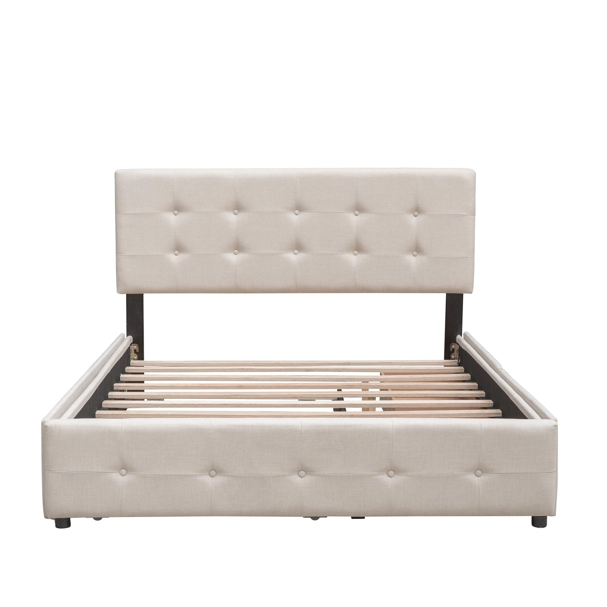 Queen Size Upholstered Platform Bed with 2 Drawers and Trundle