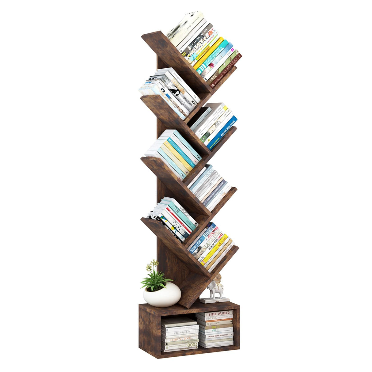 Geefia Tree Bookshelf with Storage, Brown