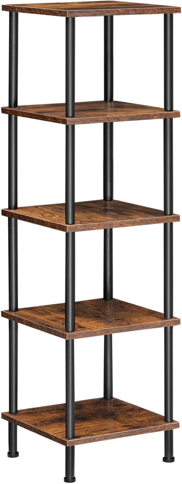 6-Tier Corner Shelf, Corner Square Rack Display Shelf, Tall Storage Rack Plant Stand, Corner Bookcase for Small Spaces, Living Room, Home Office, Kitchen, Rustic Brown and Black BF55CJ01
