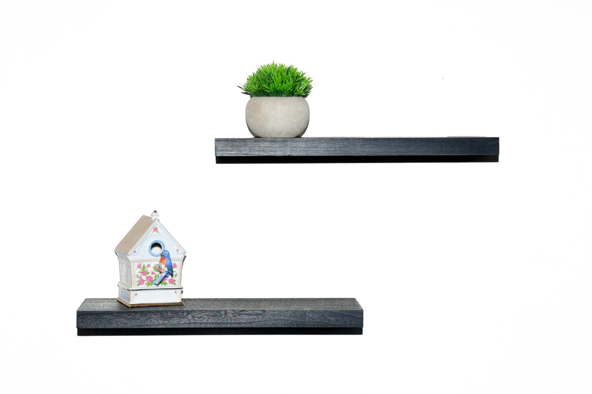 Floating Shelves for Wall | 2 Black Wood Shelves for Wall | Floating Shelves for Bathroom