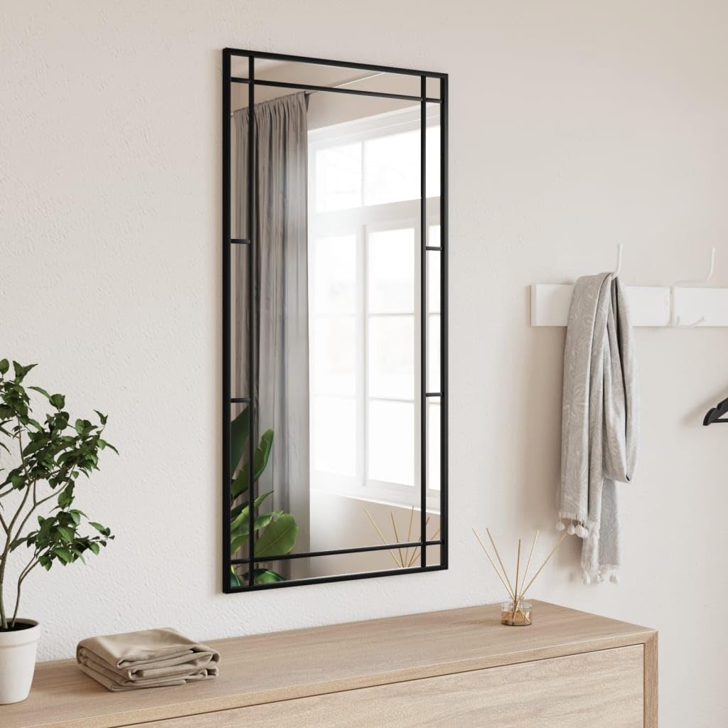 Mirror in Black  Rectangle Iron-Framed Glass Mirror for Bedroom