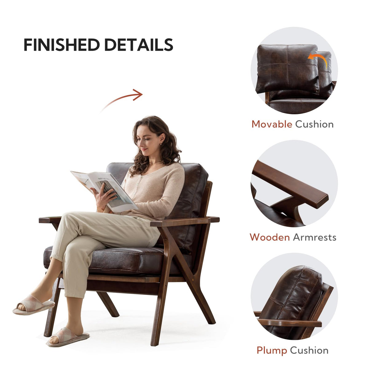 Modura PU Leather Accent Chairs – Set of 2 Mid-Century Armchairs