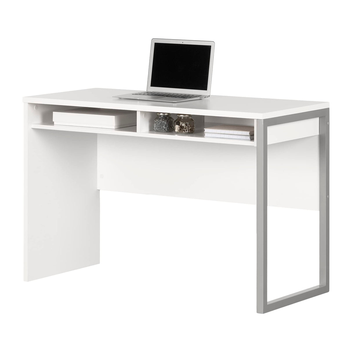 Sleek Metal Finish – Open Storage for Laptop and Tablet – Pure White - by South Shore