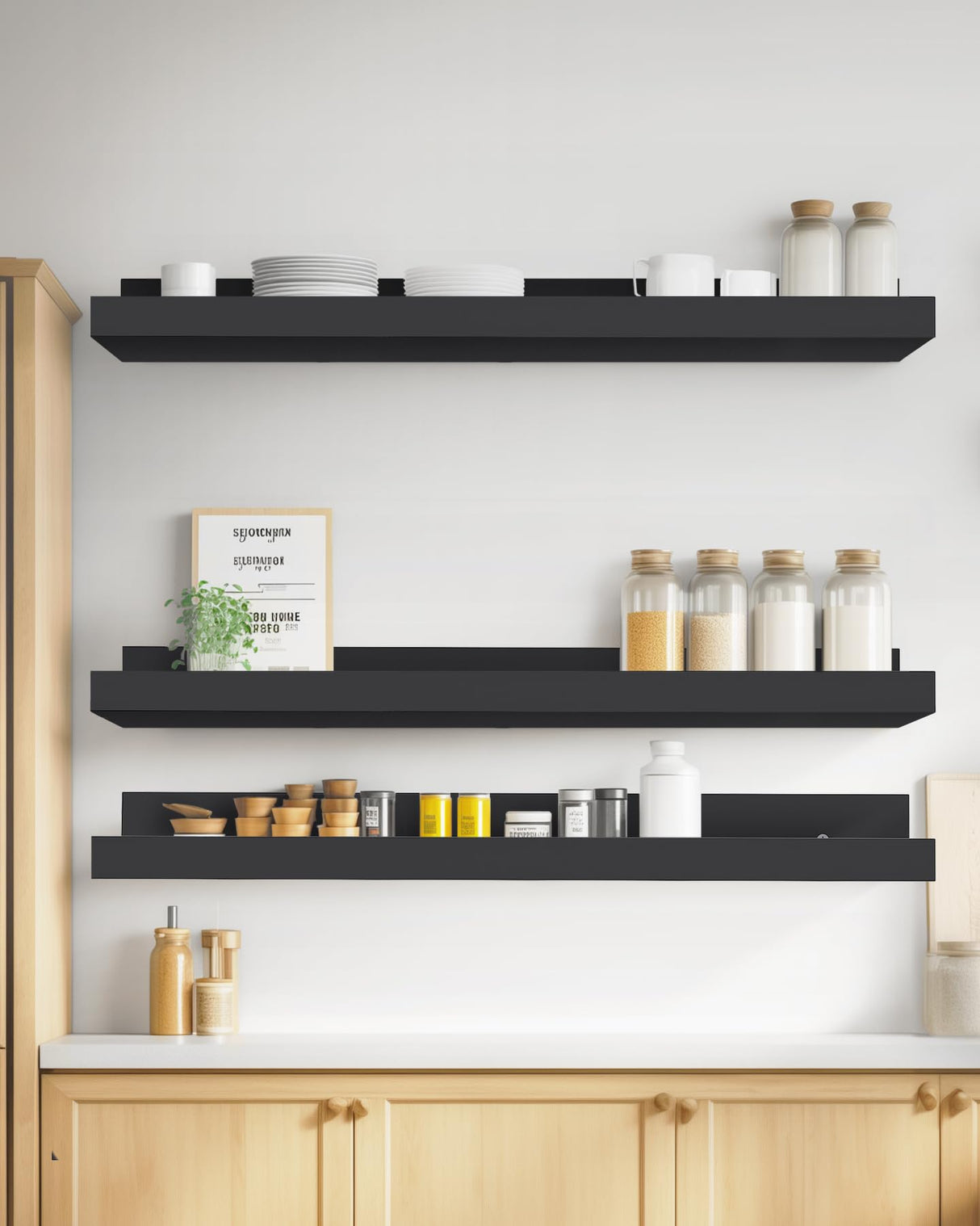 Small 16” Floating Shelves for Wall Décor Storage, Set of 4, Wood for Bedroom