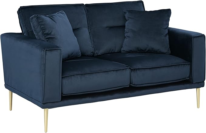 Macleary Modern Velvet Glam Loveseat with Brass Metal Legs
