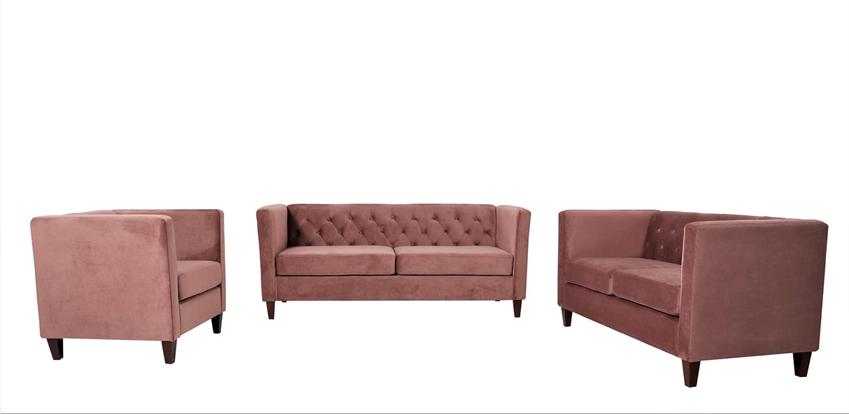 Modern Style High Density Foam Rose Velvet Button-Tufted 3 PC Living Room Set with
