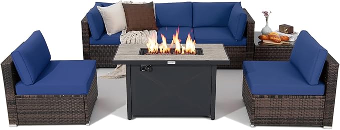 7 Piece Patio Furniture Set with Fire Pit Table, Includes 42 Inches 60