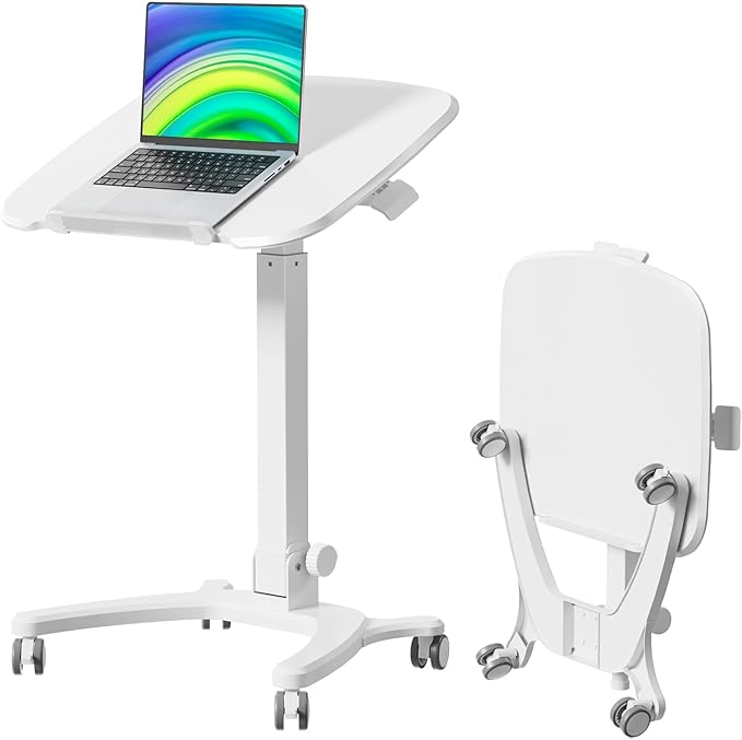 Foldable Mobile Standing Desk, 27"×21" Portable Rolling Laptop Desk