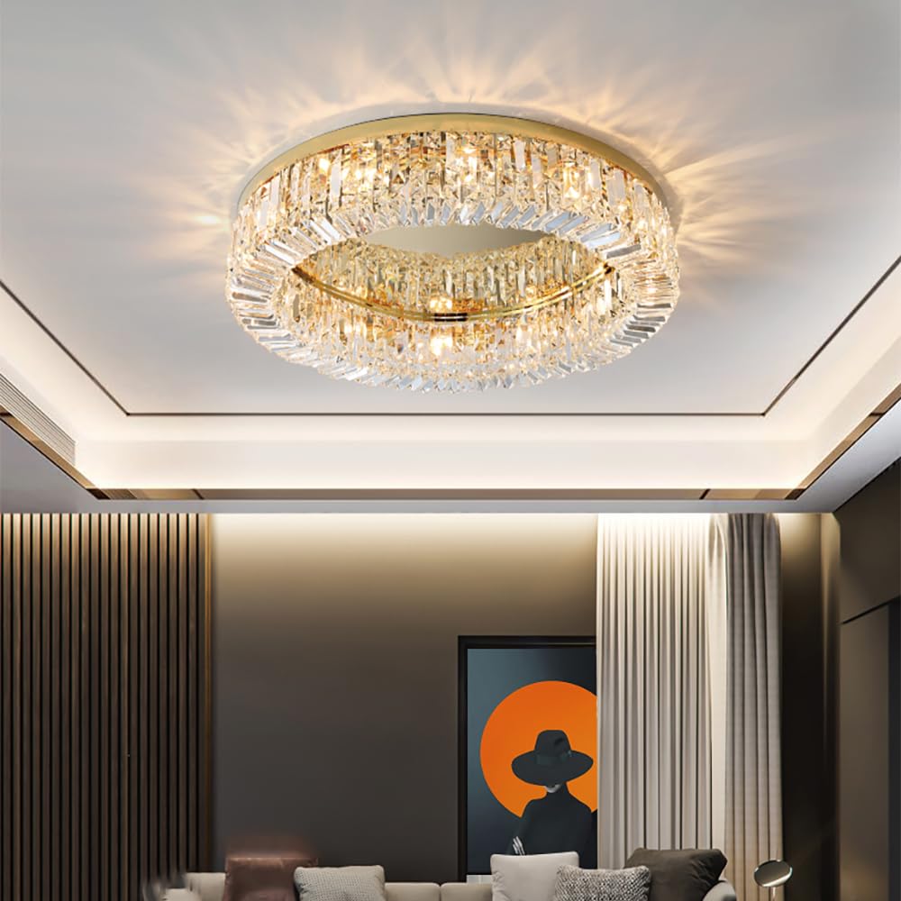 Crystal Ceiling Light Luxury K9 Crystal Flush Mount Ceiling Light Fixture Modern Gold
