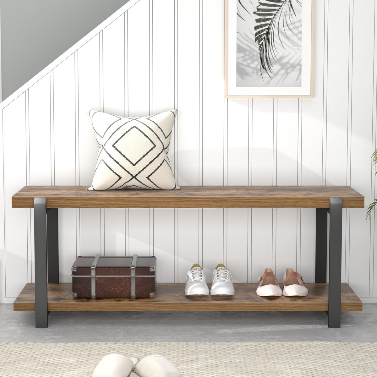 Entryway Bench, Industrial Shoe Storage Bench