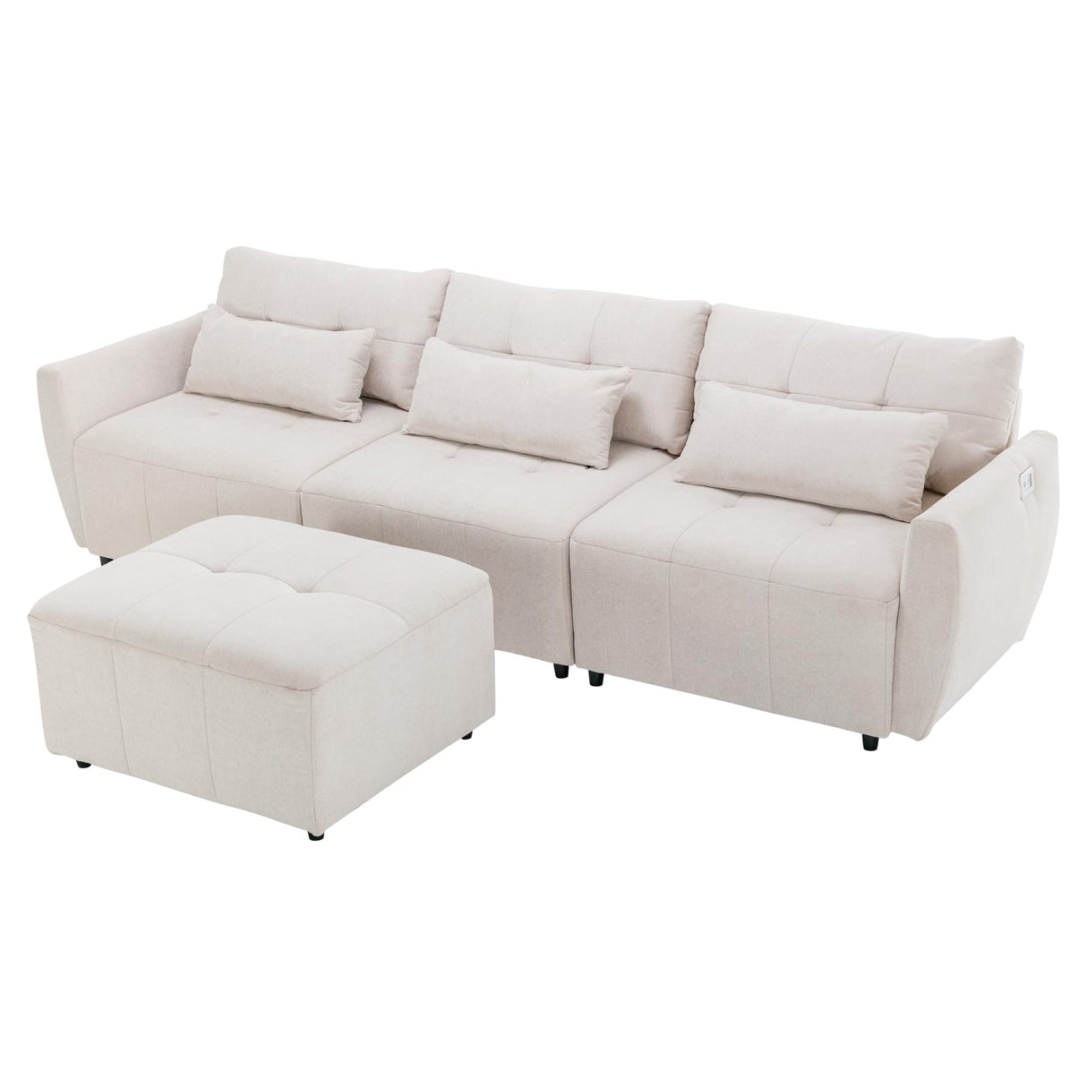 Modular Sectional Sofa with Movable Ottoman and USB Ports