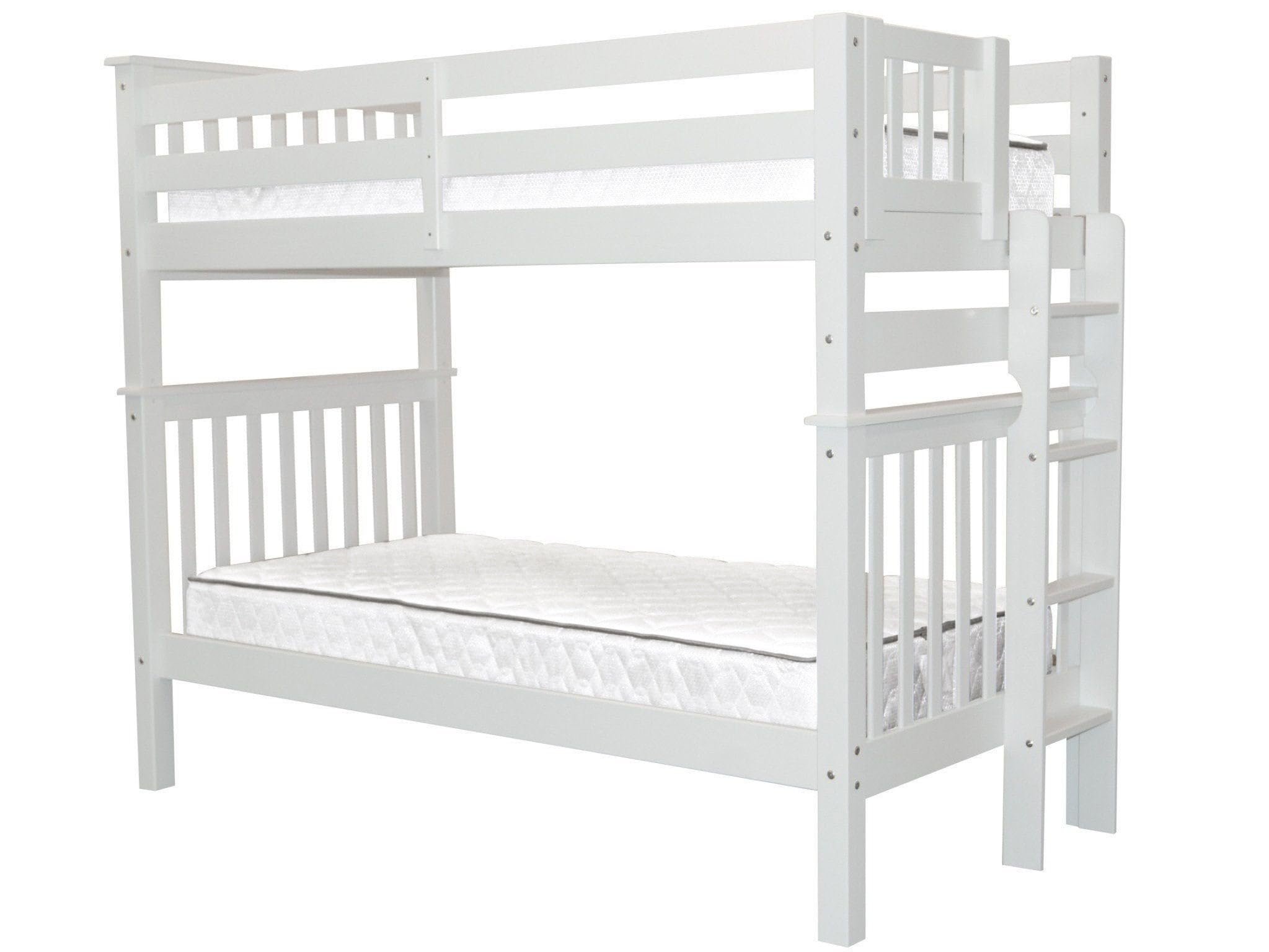 Tall Bunk Beds Twin over Twin Mission Style with End Ladder, White