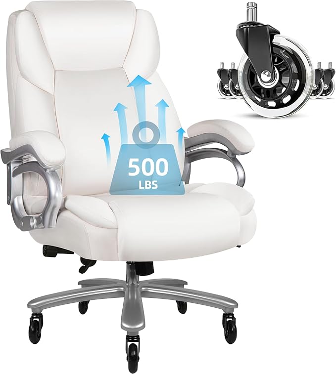 500lbs Heavy Duty Office Chair for Low Back Pain Relief, Big and Tall Office Chair with Ergonomic Lumbar Support