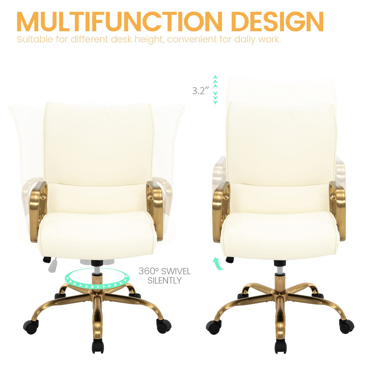 Modern Upholstered Mid-Back Office Chair with Wheels