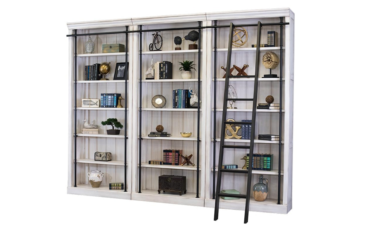 8' Tall Bookcase Wall with Ladder, Storage Organizer, Display Shelf for Office, White
