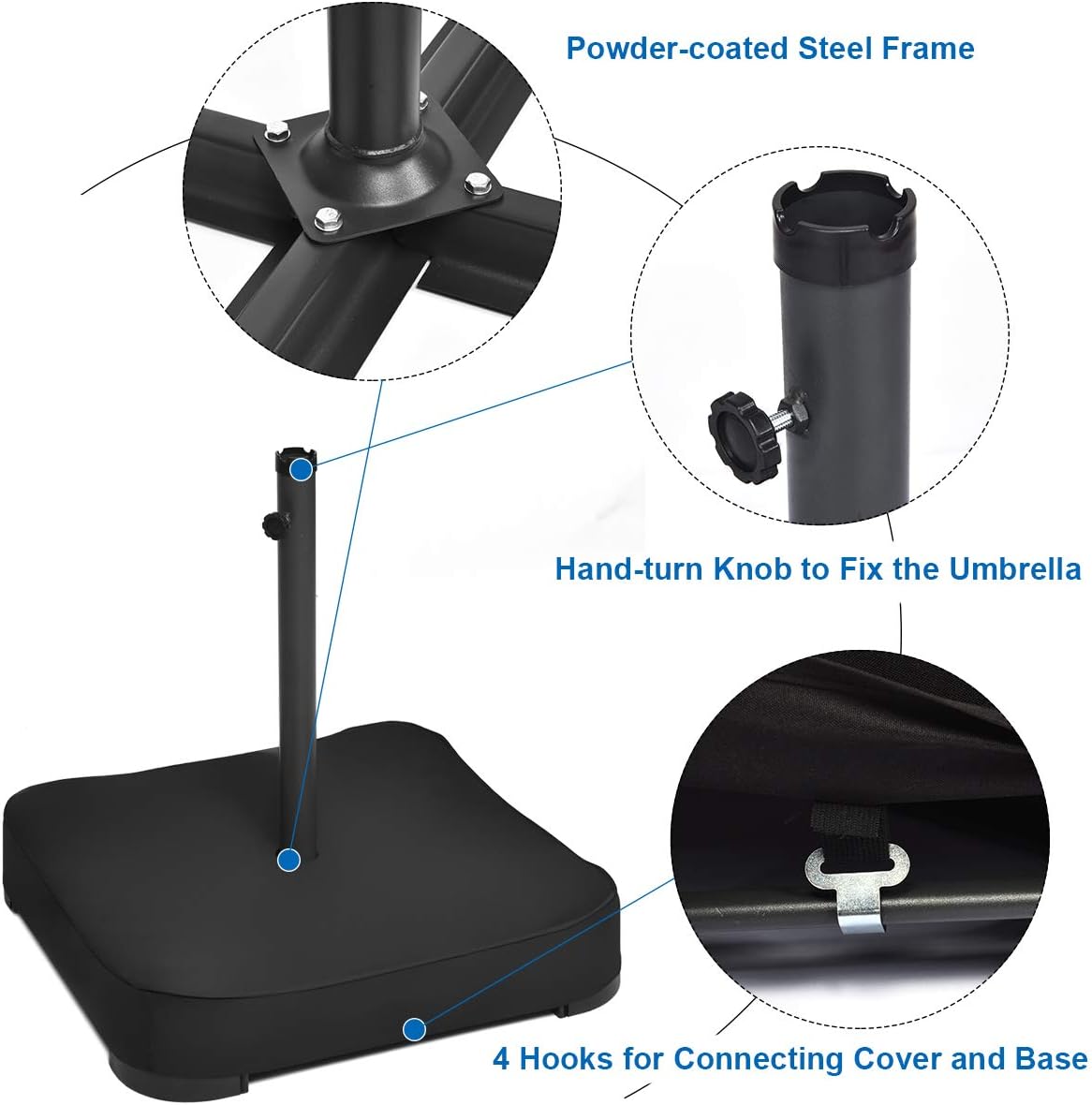 Tangkula Patio Umbrella Base, 220 lbs Heavy Duty Sand Filled Weighted Umbrella Stand with 2 Sandbags, All Weather Oxford Cover, for Poles up to 1.9 inches, for 15 ft Large Market Table Pool Umbrella