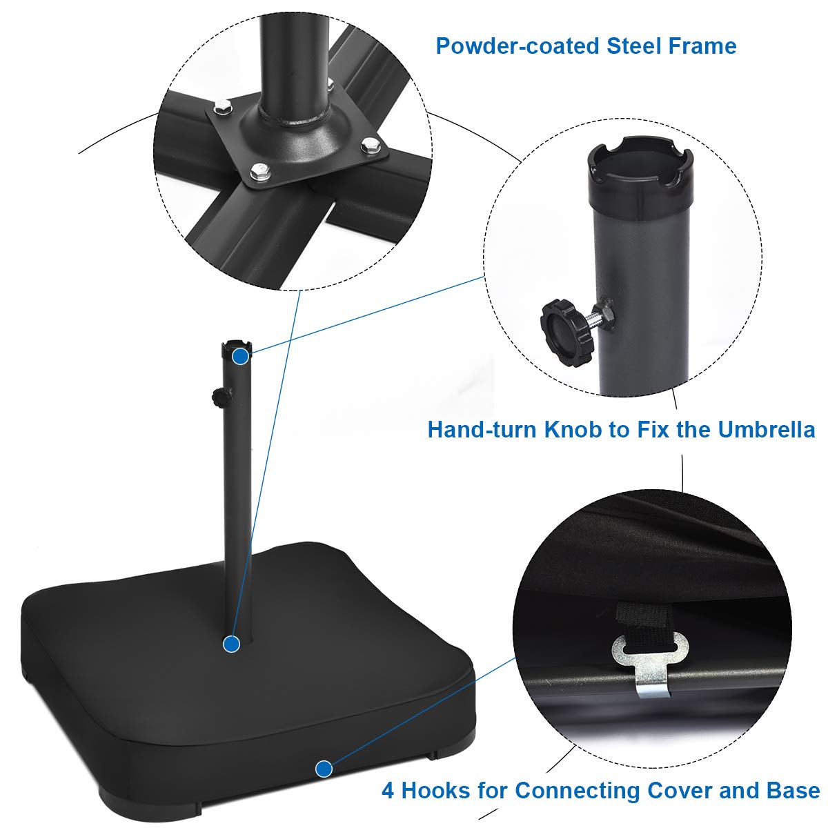 Tangkula Patio Umbrella Base, 220 lbs Heavy Duty Sand Filled Weighted Umbrella Stand with 2 Sandbags, All Weather Oxford Cover, for Poles up to 1.9 inches, for 15 ft Large Market Table Pool Umbrella