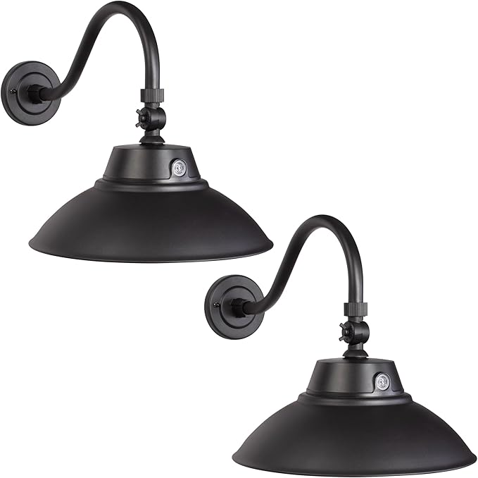 LED Brown Gooseneck Barn Light Fixture, 10in Diameter with 15.7in. Long Gooseneck Arm