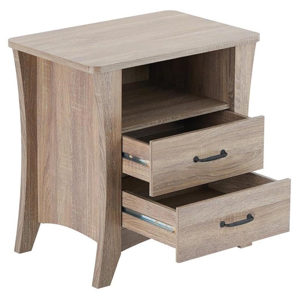 Wooden 2-Drawer Nightstand with Open Shelf in Rustic Natural