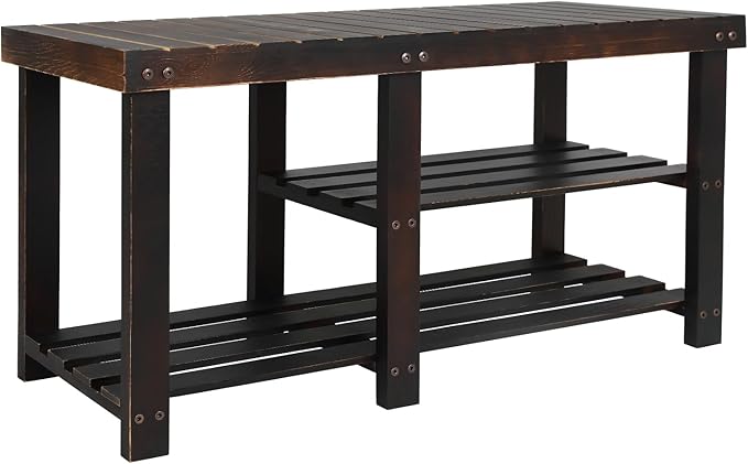 3-Tier Shoe Storage Bench, Brown, Wooden