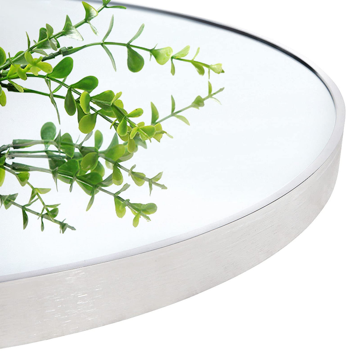 30 Inch Circle Mirror, Silver Large Round Wall Mirror with Metal Brush Framed for