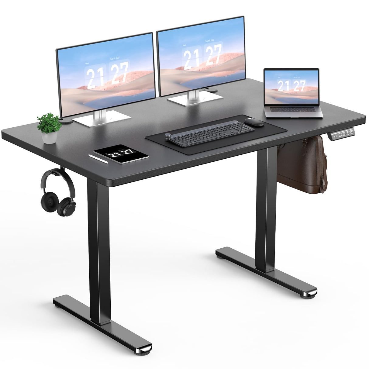 Adjustable Standing Desk Electric Sit to Stand Up Desk 48"× 24" Memory Small Home Office Desk with Quiet Motor, Black (Black, 48 * 24 Inch)