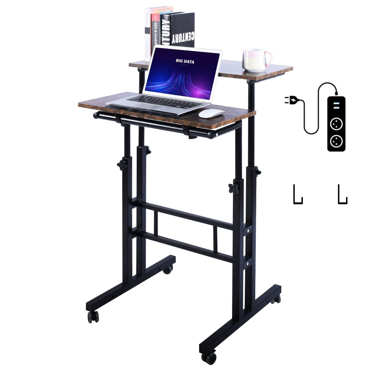 Rolling Cart on Wheels Home Office Computer Workstation with USB Ports and Outlets