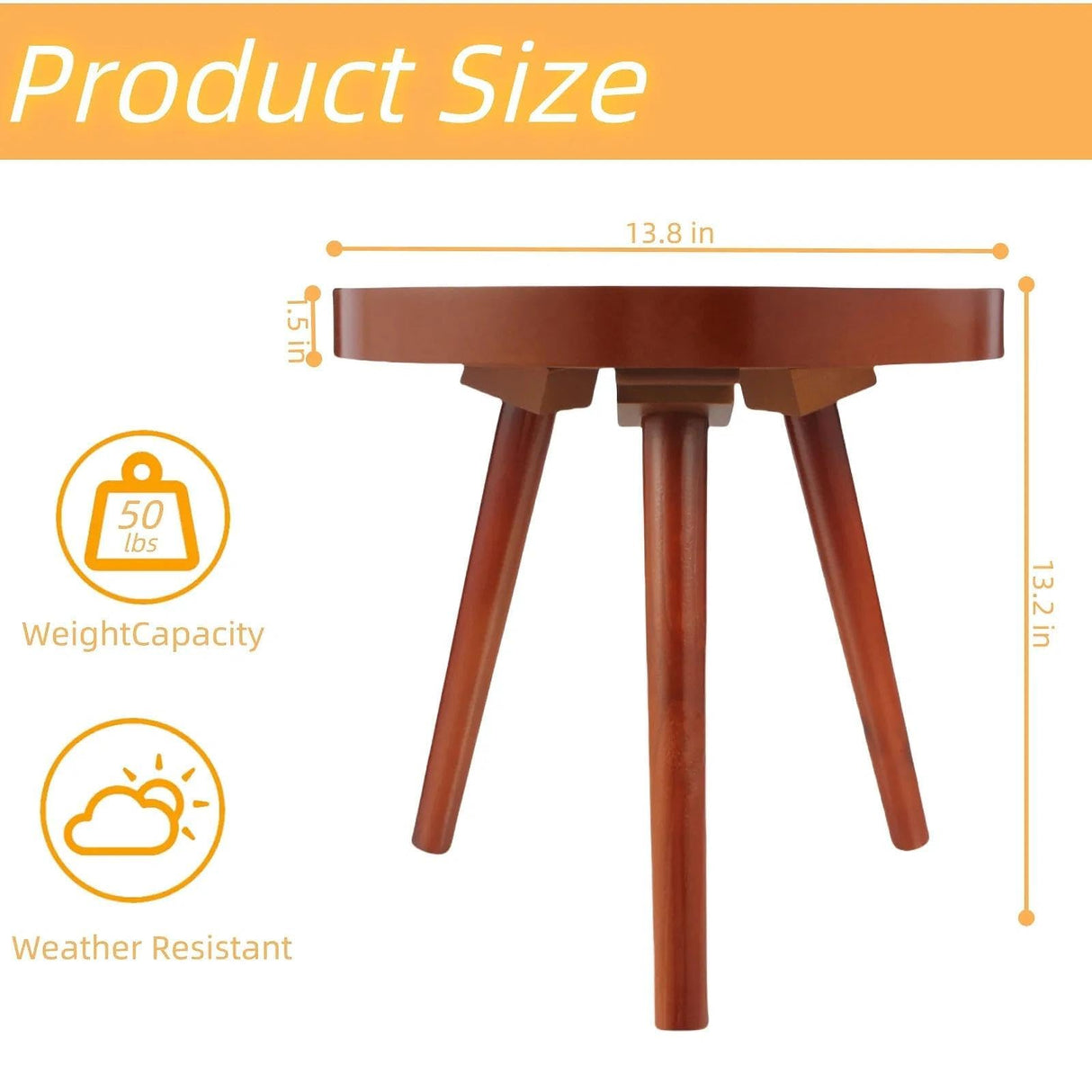 Small Round End Table, Side Tables for Patio, Mid Century Modern Rustic Accent Table with Solid Wood Legs, Reddish Brown Finish, Perfect for Bedroom, Living Room, Indoor Or Outdoor - Bircata