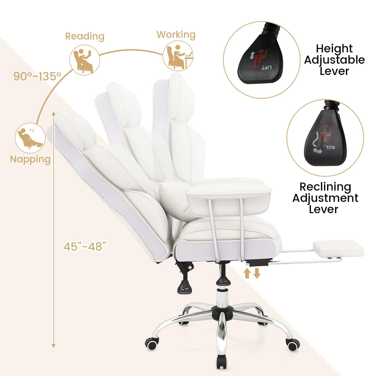 Big and Tall Executive Office Chair with Footrest - 400 LBS Capacity