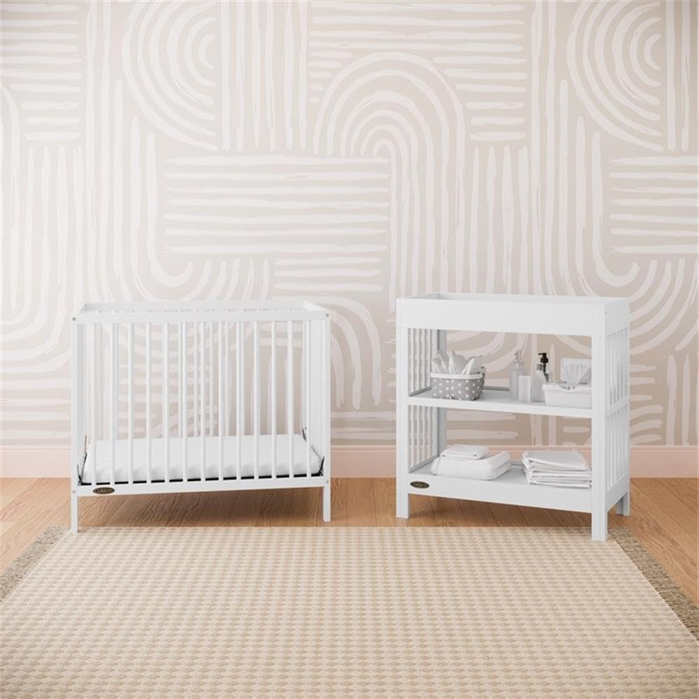 40.1" 4-in-1 Wood Convertible Mini Crib in White