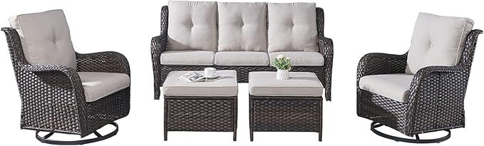 Wicker Patio Furniture Set - 5 Piece Rattan Outdoor Sectional Conversation Sets