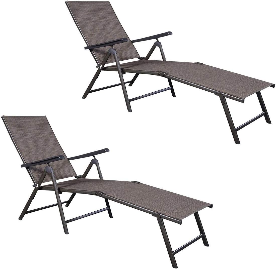 Chaise Lounge Chair with 5 Adjustable Reclining Positions, Patio Folding Recliner for Yard,