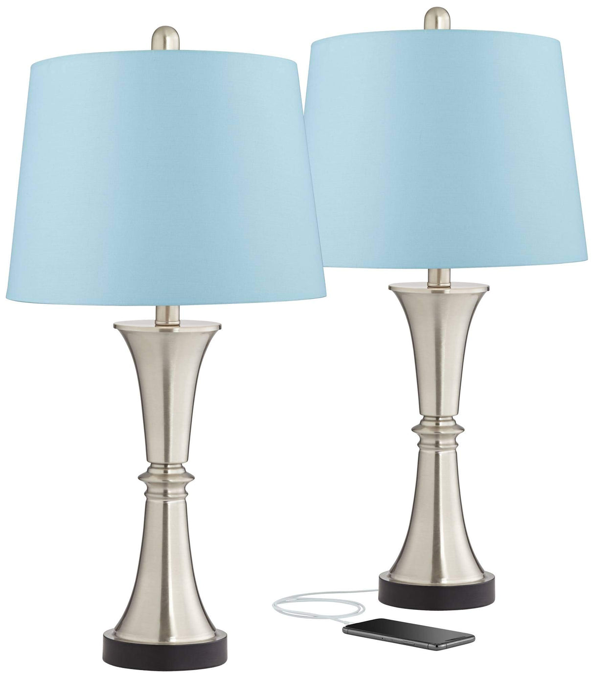 Seymore Modern Table Lamps 26" Tall Set of 2 with USB Charging Port Silver