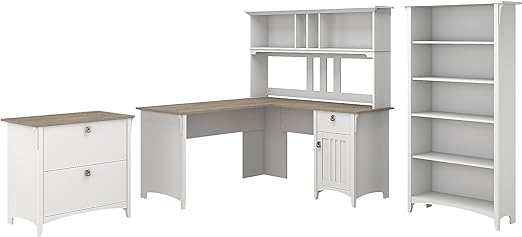 Salinas L-Shaped Executive Desk – 60” Home Office Workstation with Hutch & Storage
