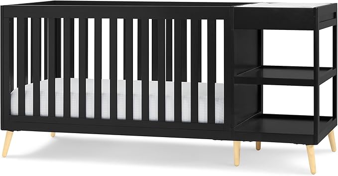 Essex 4-in-1 Convertible Baby Crib, Grey with Natural Legs