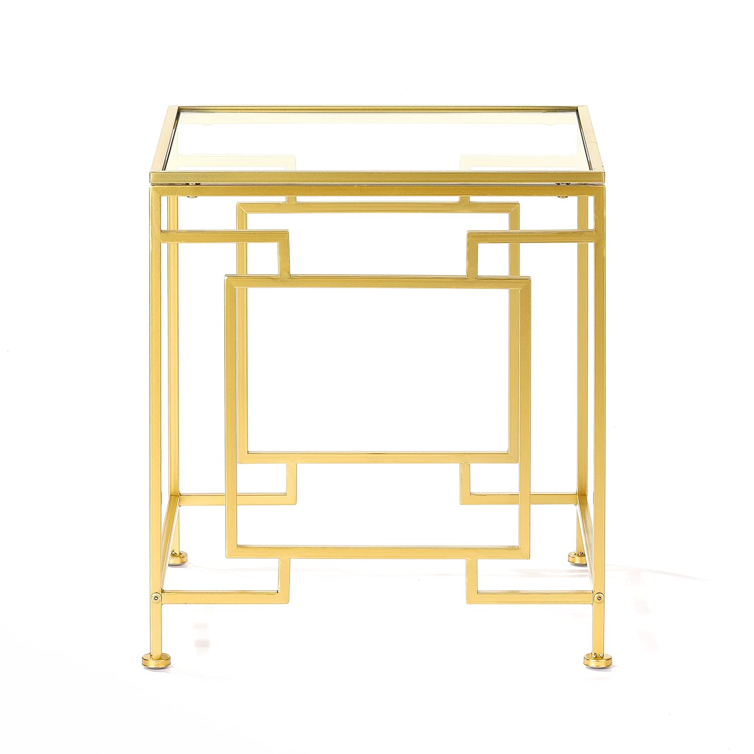 Gold Side Table, Glass Top End Table with Metal Frame, Square Coffee Accent Table Modern