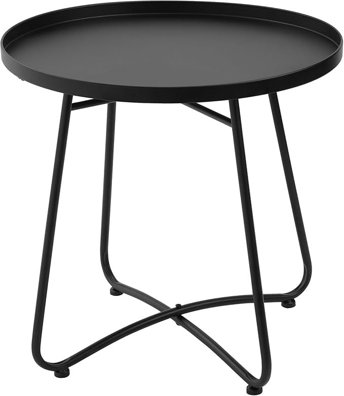 Small Side Round Table for Living Room Bedroom, Weather Resistant Metal Patio Table