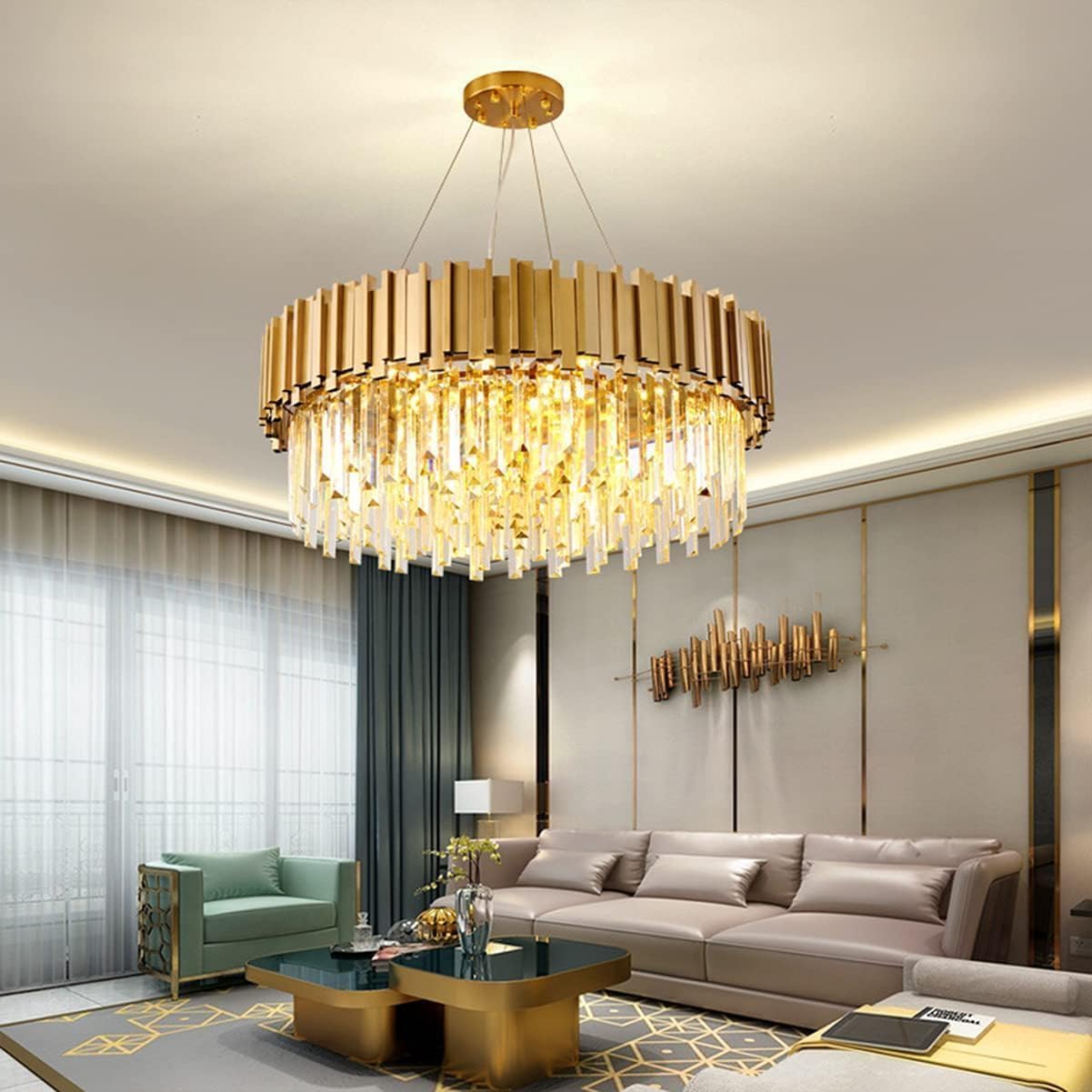 Chandelier, Luxury Gold Plated 10-Light LED Pendant, Vintage Style for Living Room, Dining